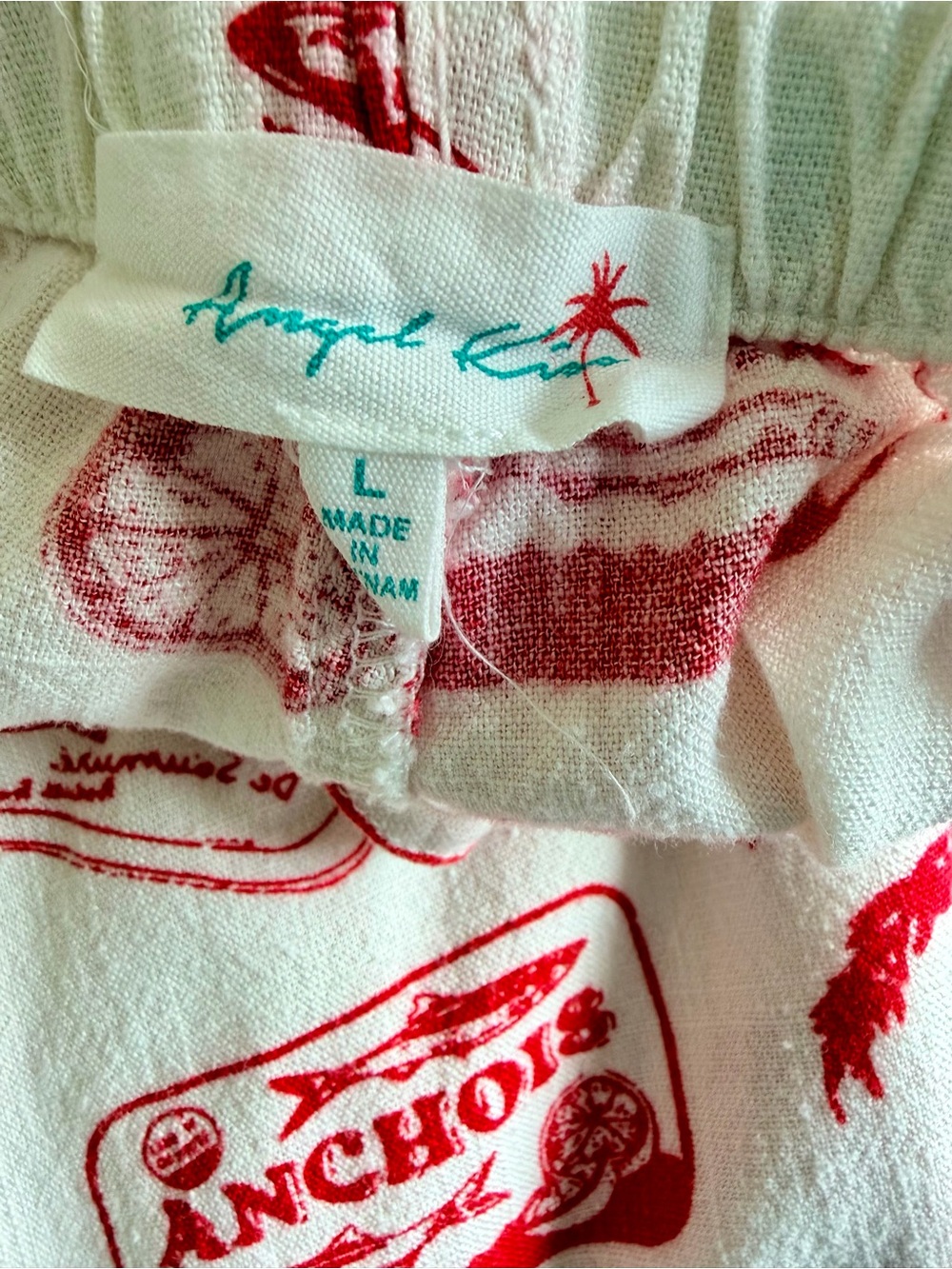 Angel Kiss Coastal Beach Print Wide Leg Lounge Pants Red and Ivory - Picture 5 of 6
